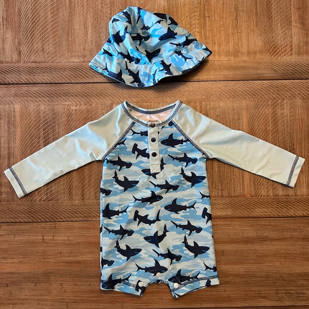 Mud Pie Blue Shark Rashguard Set